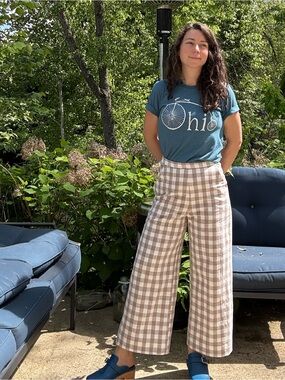 Handmade Wide-Leg, High Waist Gingham Pants